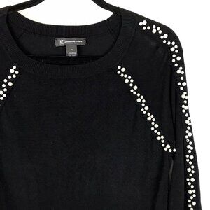 INC International Concepts Black Long Sleeve Sweater Pearl Beads Stretch Size M